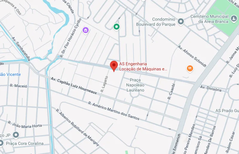 Mapa da localização da AS Locação — Rua Lagarto, 260 - Jardim Paraíso, São Vicente / SP - 11370-580